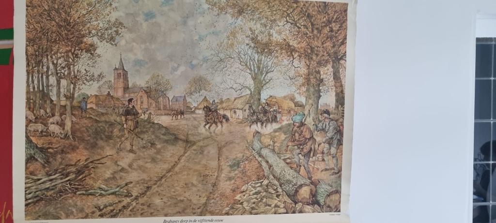 mooie schoolkaart van een Brabants dorp in de 15e eeuw, Antiek en Kunst, Antiek | Schoolplaten, Ophalen of Verzenden, Geschiedenis