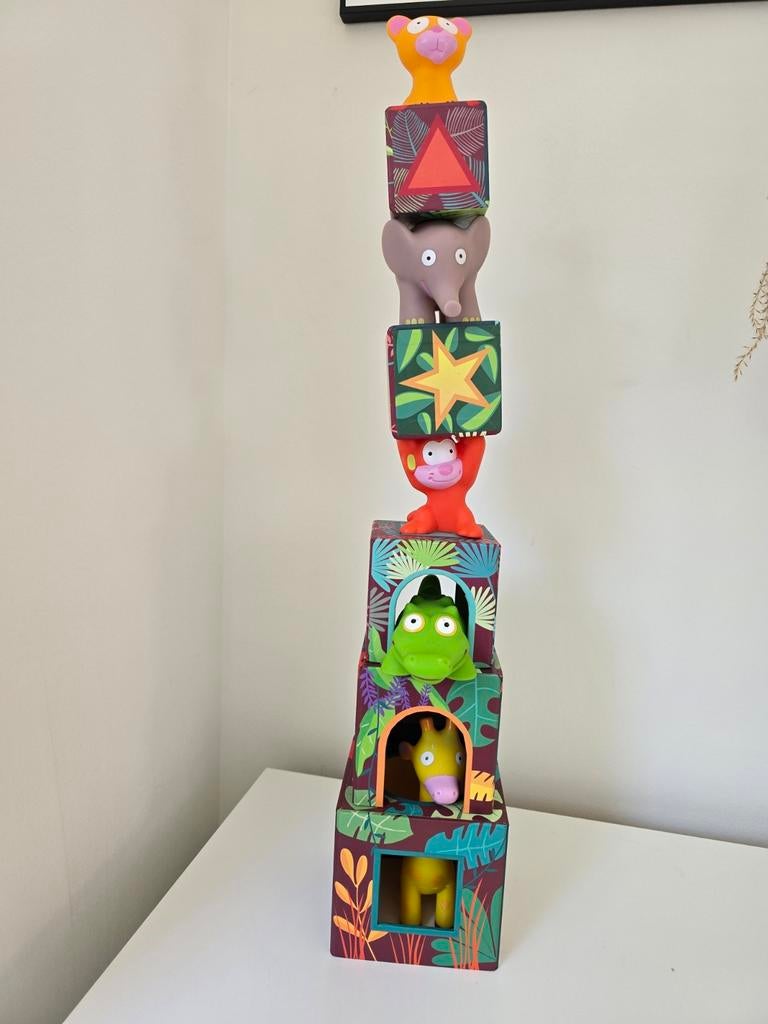 Djeco Maxi Topanijungle Stapeltoren met Dieren, Ophalen of Verzenden, Gebruikt, Overige typen