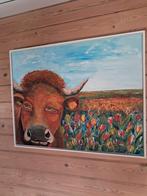 Schilderij koe met tulpen, Antiek en Kunst, Ophalen