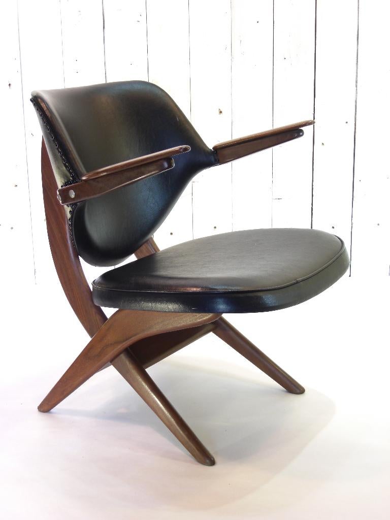 Vintage Design Fauteuil, vintage Teeffelen stoel, Ophalen, Leer, Zwart, Zo goed als nieuw