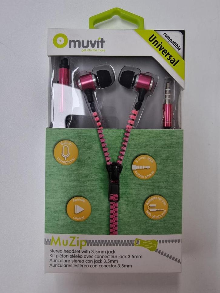 MuZip Headset met rits - Roze - Show, Audio, Tv en Foto, Koptelefoons, Nieuw, Overige merken, Ophalen of Verzenden