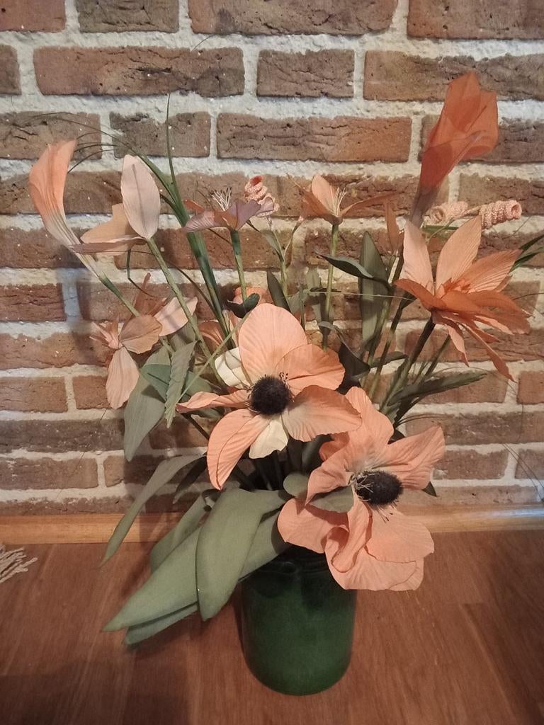 Bloemstuk in groene vaas, Ophalen, Minder dan 50 cm, Groen, Glas