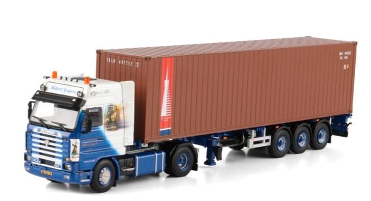 WSI SCANIA + CONTAINER TRAILER + CONTAINER - WILBERT KUIPERS, Hobby en Vrije tijd, Modelauto's | 1:50, Nieuw, Bus of Vrachtwagen