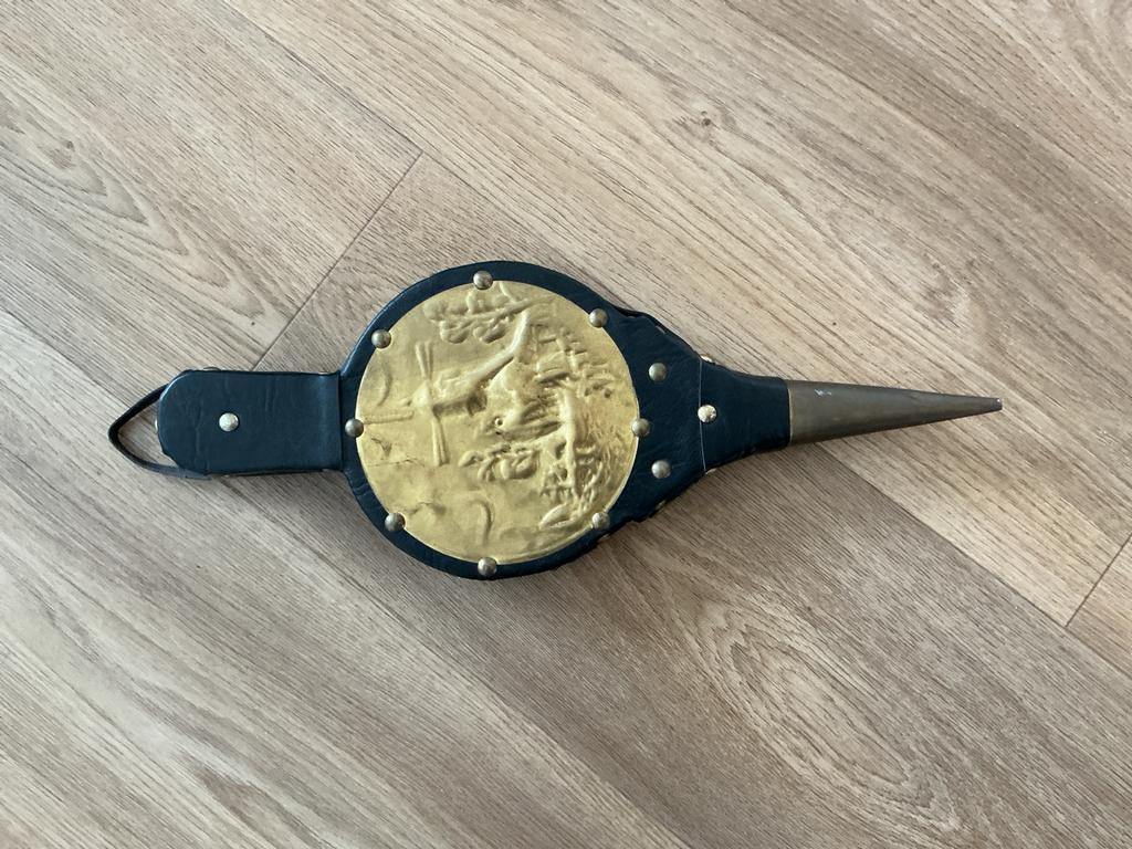 Haardblaasbalg met messing decoratie, Ophalen of Verzenden, Gebruikt, Vrijstaande haard, Overige soorten