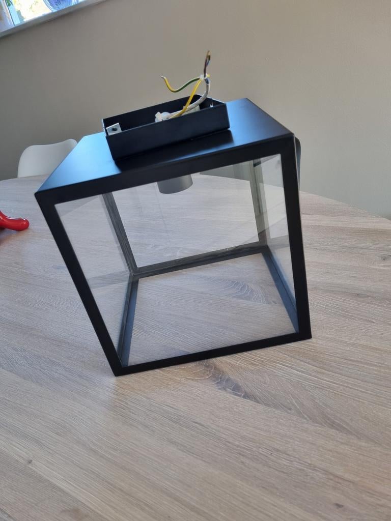 Plafonnière zwart met glas, Ophalen, Zo goed als nieuw, Glas