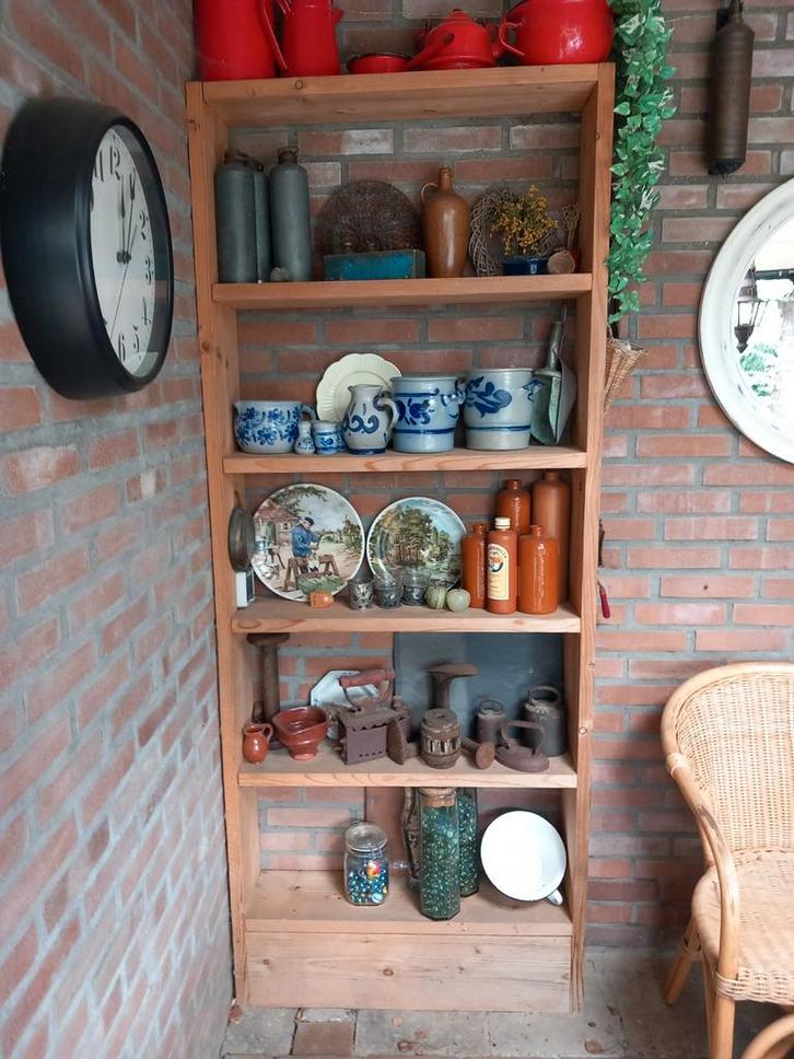 Steigerhouten schappenkast met vijf schappen, Huis en Inrichting, Kasten | Boekenkasten, 50 tot 100 cm, 200 cm of meer, 25 tot 50 cm