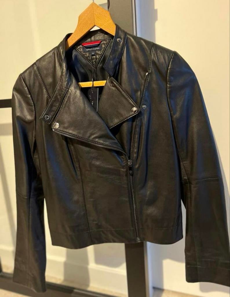Tommy Hilfiger Leren Bikerjack Zwart - maat XS nieuw, Kleding | Dames, Ophalen of Verzenden, Nieuw, Maat 34 (XS) of kleiner, Zwart