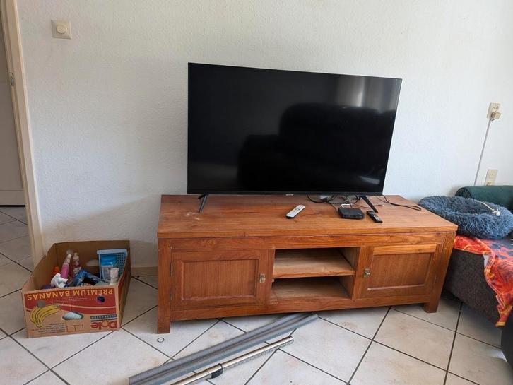Houten TV-kast met opbergruimte, Huis en Inrichting, Kasten | Televisiemeubels, Gebruikt, Minder dan 100 cm, 100 tot 150 cm, 25 tot 50 cm