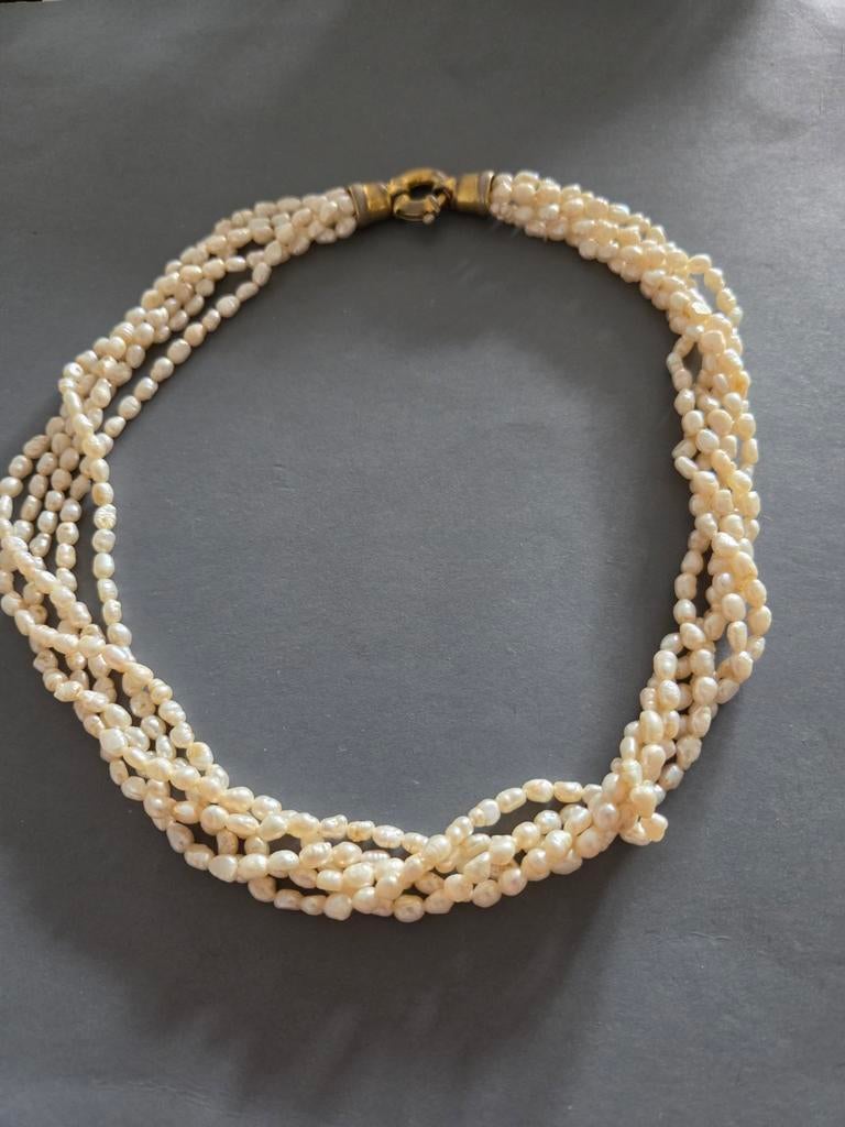 oude ketting zoetwater pareltjes, Verzenden, Gebruikt, Goud, Steen of Mineraal