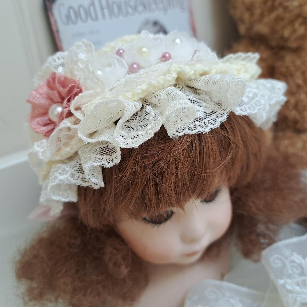 Hand gehaakt Katoen Poppen Hoed / Bonnet NIEUW, Ophalen of Verzenden