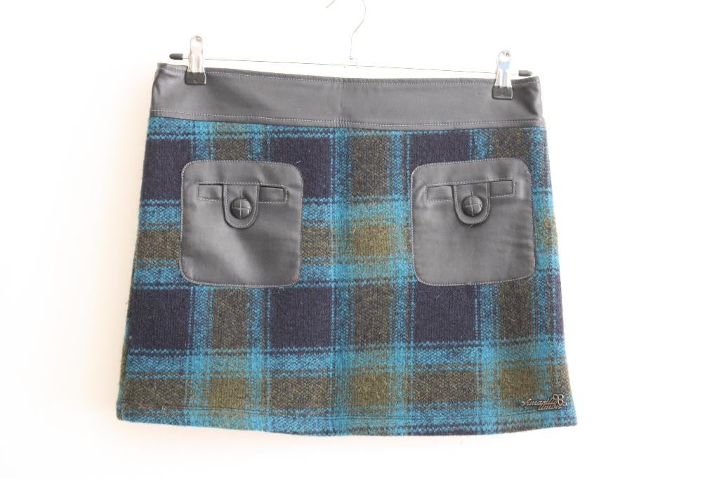 Geruit wollen rokje met leer van Amarillolimon in maat 40, Maat 38/40 (M), Amarillolimon, Zo goed als nieuw, Boven de knie