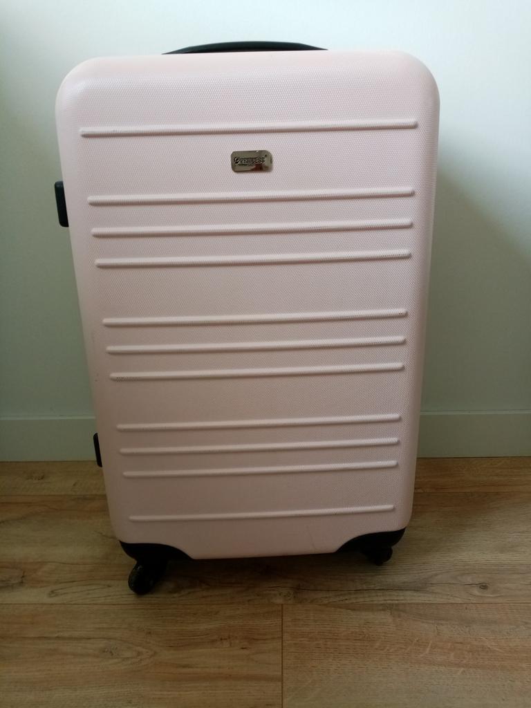 Roze reiskoffer princess travel met slot, Ophalen, Zo goed als nieuw, Hard kunststof, Slot