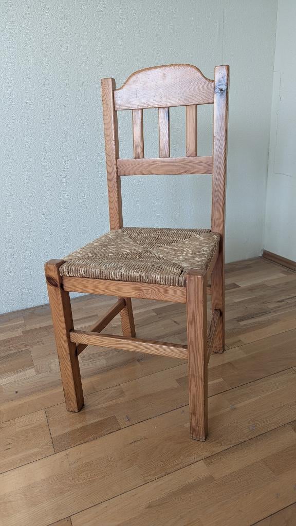 Houten stoel met rieten zitvlak, Huis en Inrichting, Stoelen, Ophalen, Gebruikt, Bruin, Hout
