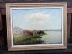 Fedor van Kregten, koeien langs het water, Antiek en Kunst, Ophalen of Verzenden