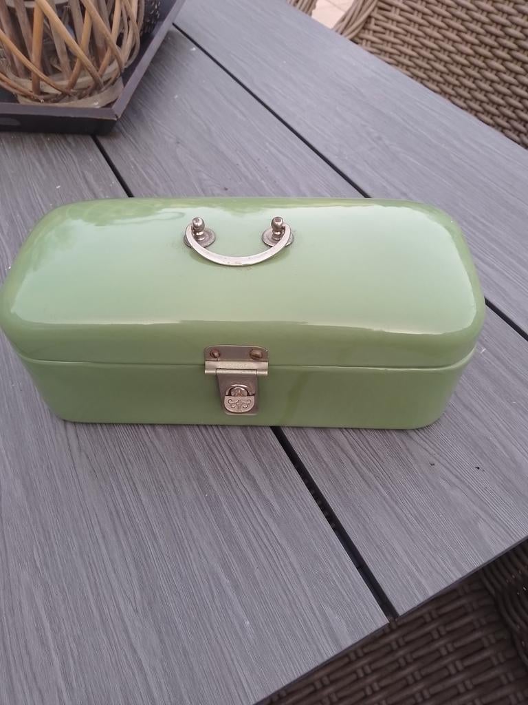 Prachtig Reseda groene koektommel., Antiek en Kunst, Antiek | Emaille, Ophalen of Verzenden