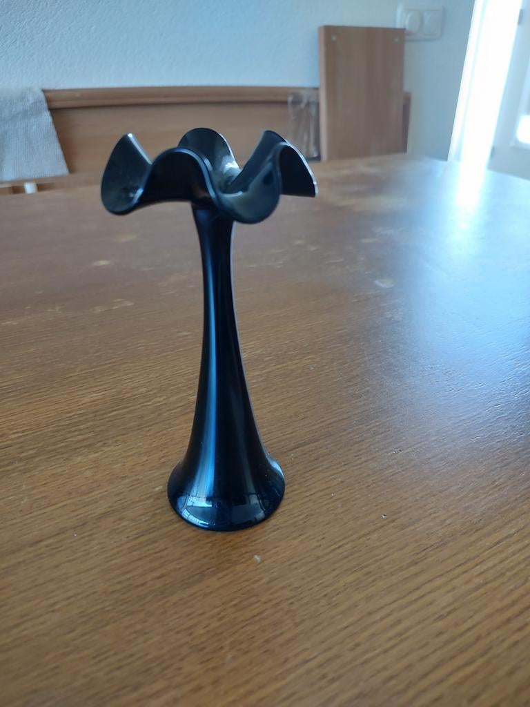 Vintage zwarte glazen Kandelaar Hyacint Vaasje, Ophalen