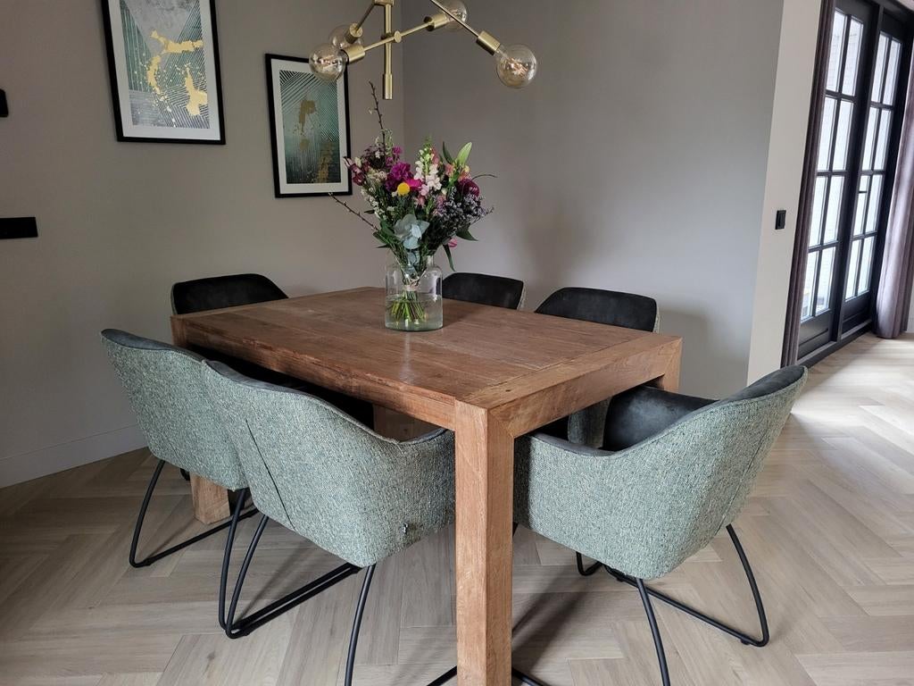 Robuuste Teakhouten Eettafel (150x90x78,5 cm), Ophalen, Gebruikt, 100 tot 150 cm, Teakhout