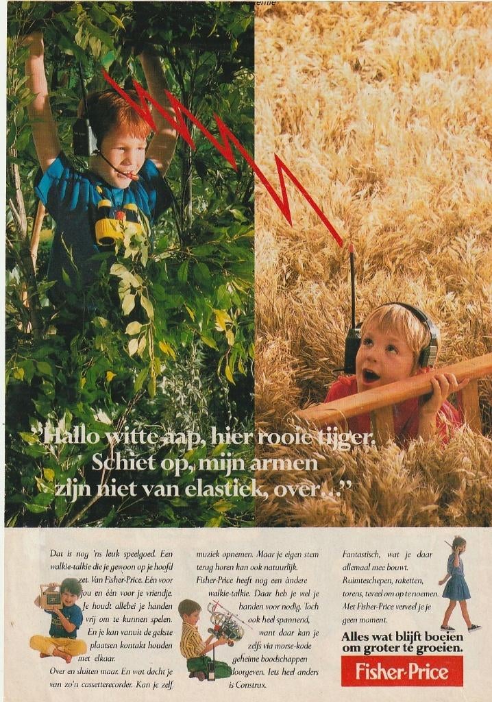 Retro reclame 1986 Fisher-Price jongetjes met walkie-talkie, Verzenden, Overige typen