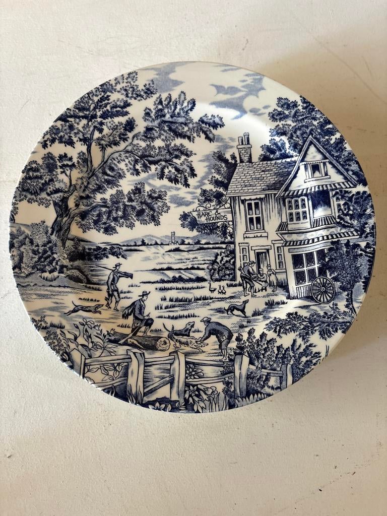 7 borden met blauw-wit jachttafereel, Ophalen of Verzenden