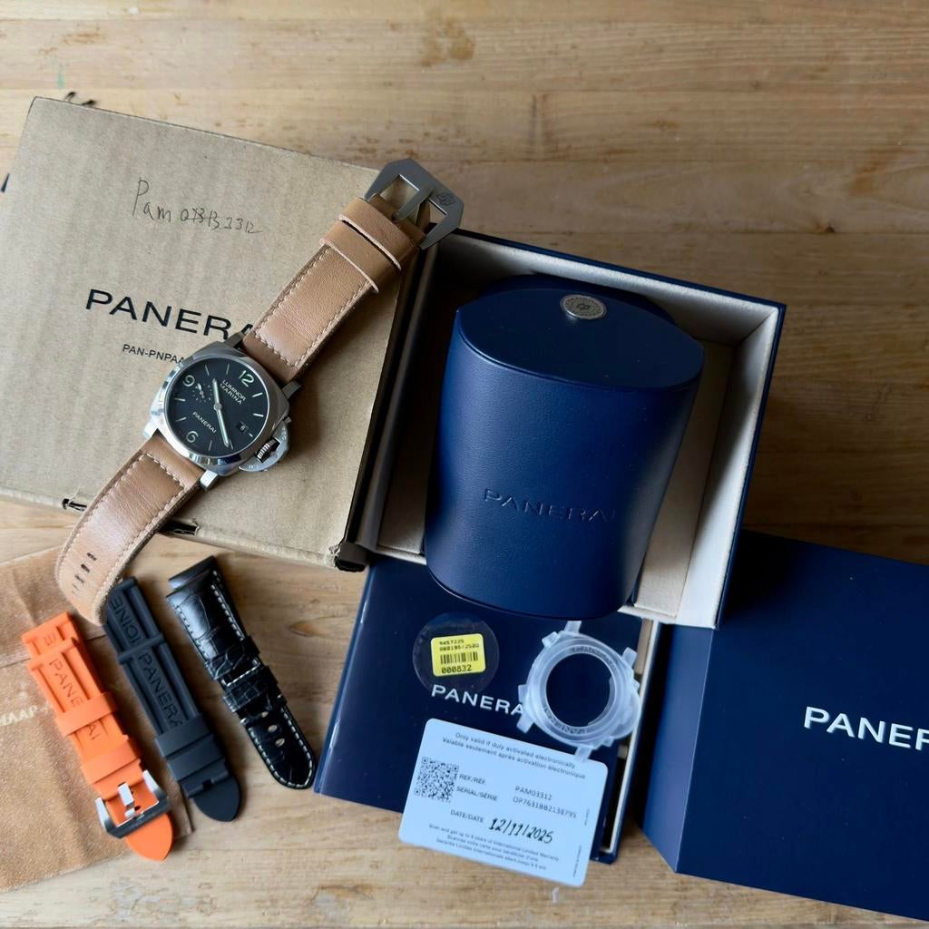 Panerai PAM03312 3312 Full Set  Zo goed als nieuw Luminor, Overige merken, Leer, Staal, Polshorloge