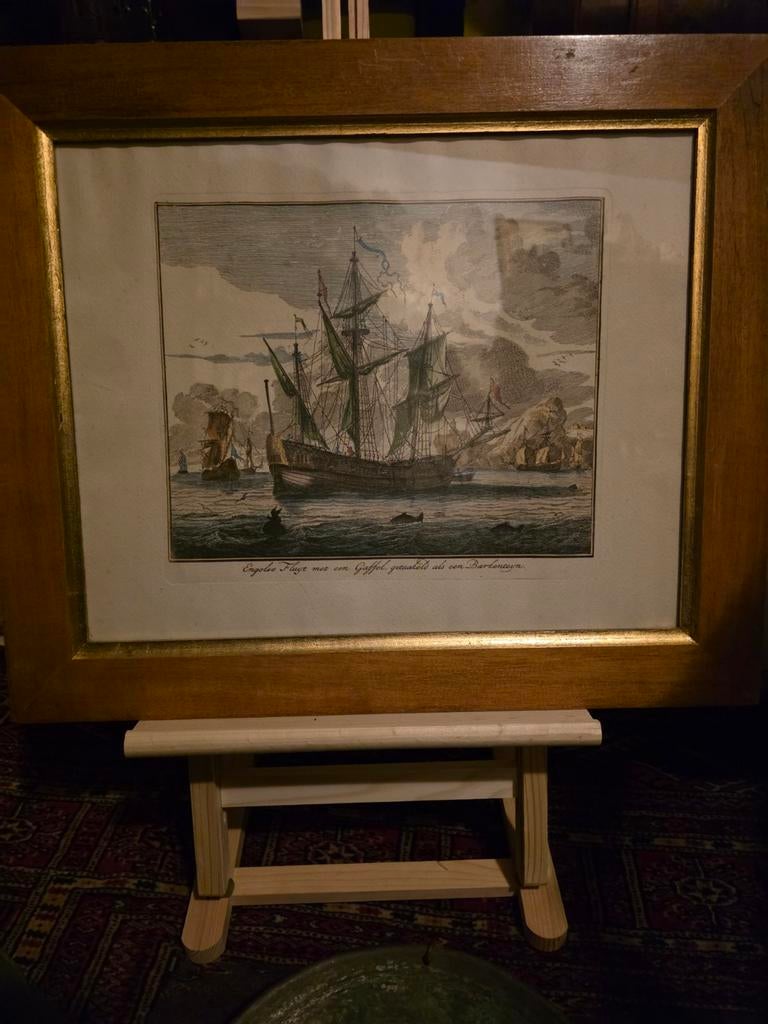 Voc schip ingekleurde gravures schip, Antiek en Kunst, Kunst | Schilderijen | Klassiek, Ophalen of Verzenden