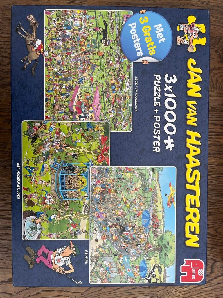 Jan van Haasteren 3x1000 stukjes puzzel + 3 posters, Ophalen of Verzenden, Meer dan 1500 stukjes, Zo goed als nieuw, Legpuzzel