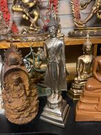 Verzilverd maandag Boeddha beeld Brons Thailand 31 cm, Nvt particulier, Ophalen of Verzenden, Zo goed als nieuw, Nvt particulier