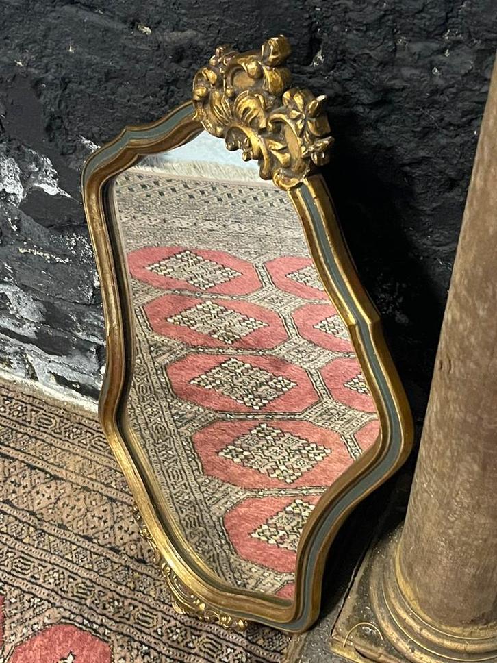 Prachtige vintage antieke Reco spiegel barok rand goud groen, Huis en Inrichting, Woonaccessoires | Spiegels, Gebruikt, Minder dan 50 cm