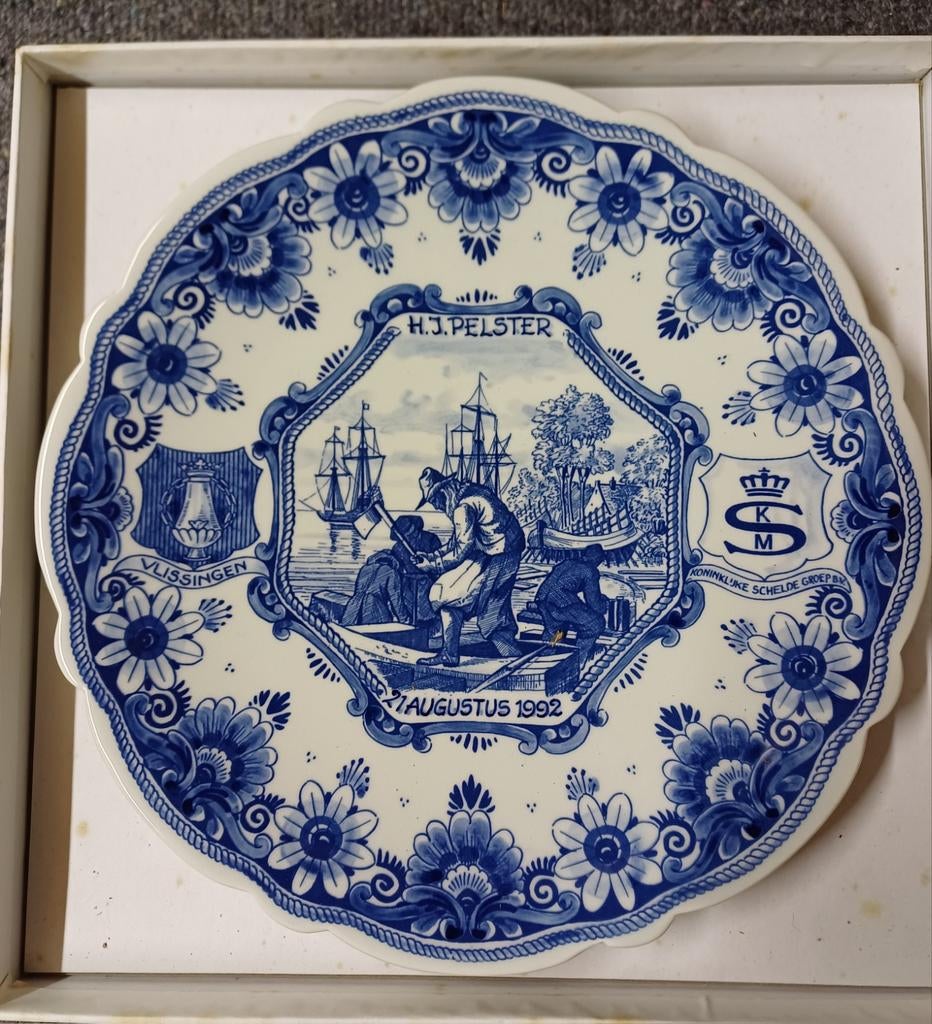 Delftsblauw gedenkbord Schelde Groep Vlissingen 1992, Antiek en Kunst, Ophalen of Verzenden