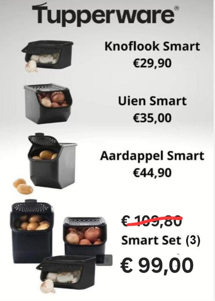 TUPPERWARE Smart set 3-delig Aardappel-Uien-Knoflookdoos, Ophalen of Verzenden, Nieuw, Overige typen