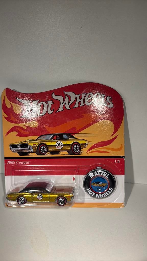 Cougar 1968 mattel 50 th hot wheels 1.64, Auto, Ophalen of Verzenden, A, A