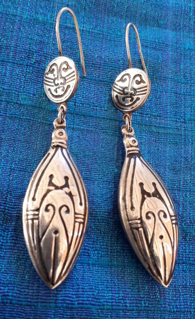 Vintage Lange Zilveren Oosterse Oorbellen., Verzenden, Zilver, Oorbellen
