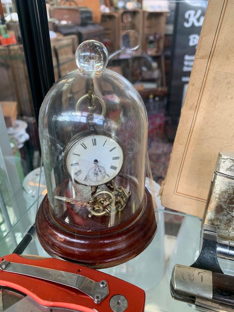 Zakhorloge antiek zilveren klokje in stolpje, Ophalen of Verzenden