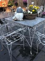 Vintage smeedijzeren bistroset/tafel/stoel 2xrond 2xvierkant, Tuin en Terras, Ophalen, 4 zitplaatsen, Gebruikt, Tuinset