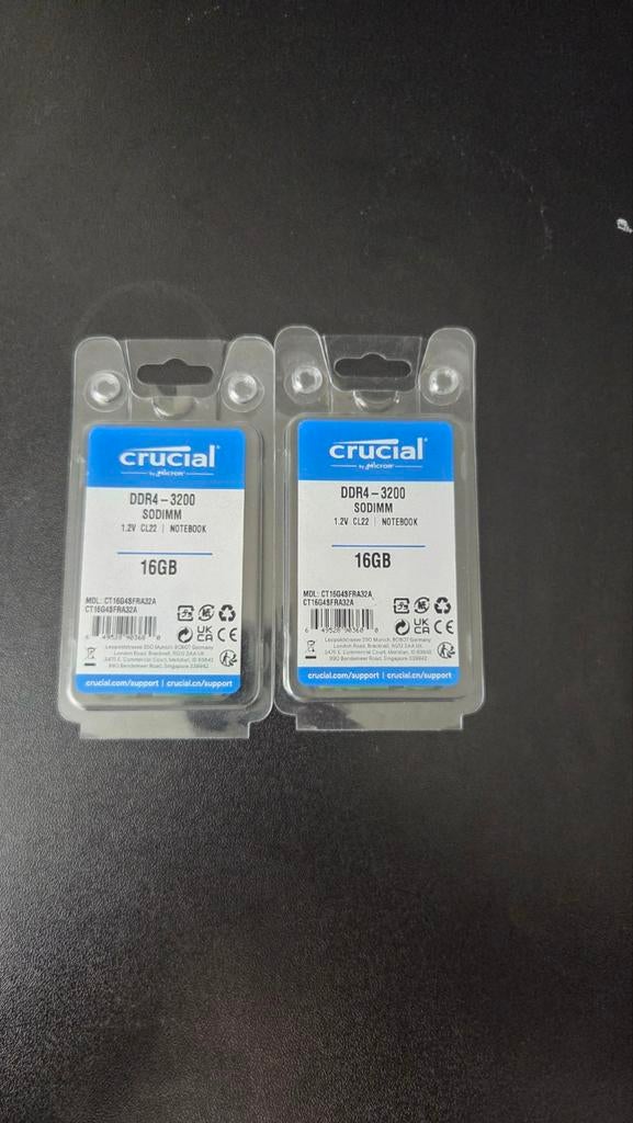 Crucial laptopgeheugen 2x 16GB DDR4 SODIMM 3200mhz, Computers en Software, DDR4, Ophalen of Verzenden, Zo goed als nieuw, Laptop