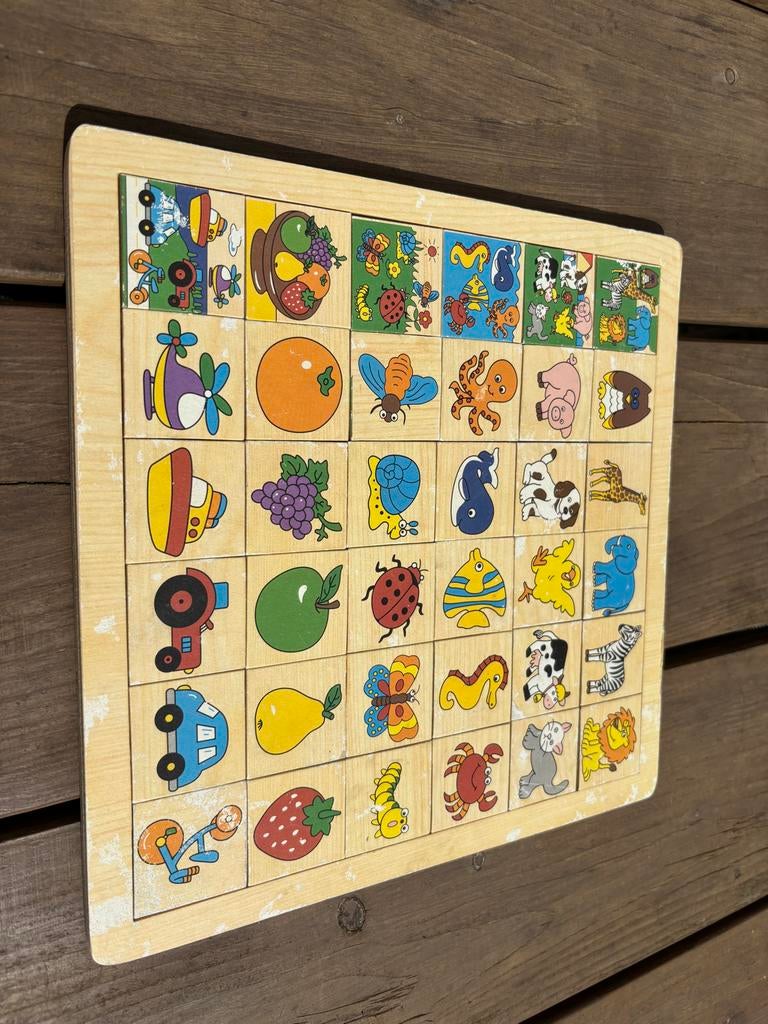 Houten educatieve puzzel met plaatjes, Ophalen of Verzenden, Gebruikt, Puzzelen
