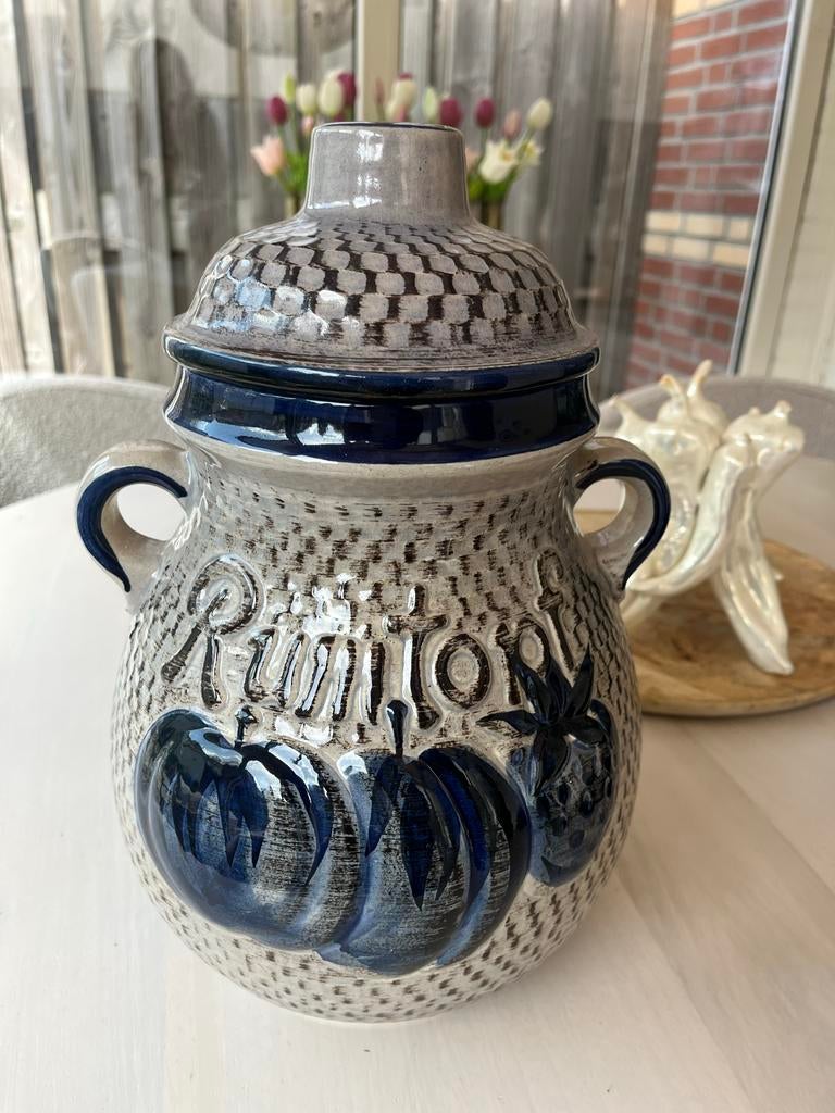 Grote vintage Scheurich pot met deksel - Ruitjespatroon, Antiek en Kunst, Antiek | Keramiek en Aardewerk, Ophalen of Verzenden