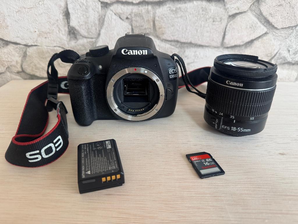 Canon EOS 1200D camera + Lens, + Batterij en Kaart, 18 Megapixel, Gebruikt, Spiegelreflex, Canon
