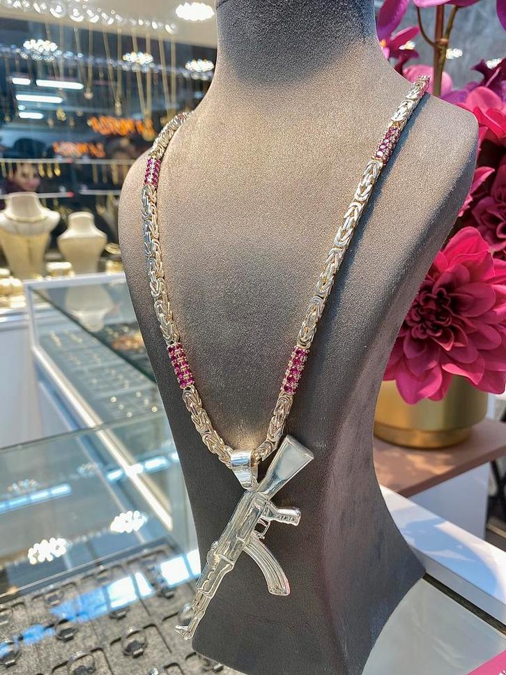 Zilveren Koningsketting & Ak Hanger, Sieraden, Tassen en Uiterlijk, Kettingen, Nieuw, Zilver, Met edelsteen, Verstelbaar, Ophalen of Verzenden