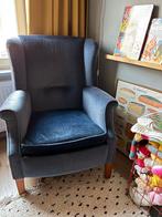 Oorfauteuil stoel leesstoel voeddingsstoel blauw velours, Huis en Inrichting, Fauteuils, Ophalen, Zo goed als nieuw, 75 tot 100 cm