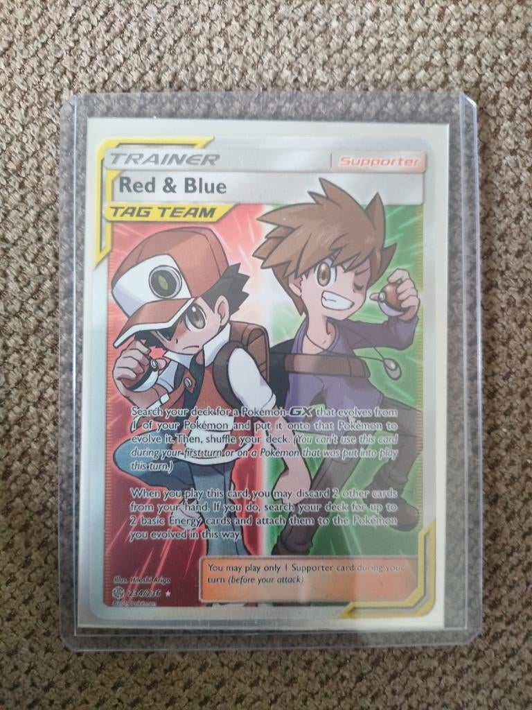 Pokemon kaart Red & Blue trainer, Ophalen of Verzenden, Zo goed als nieuw, Losse kaart