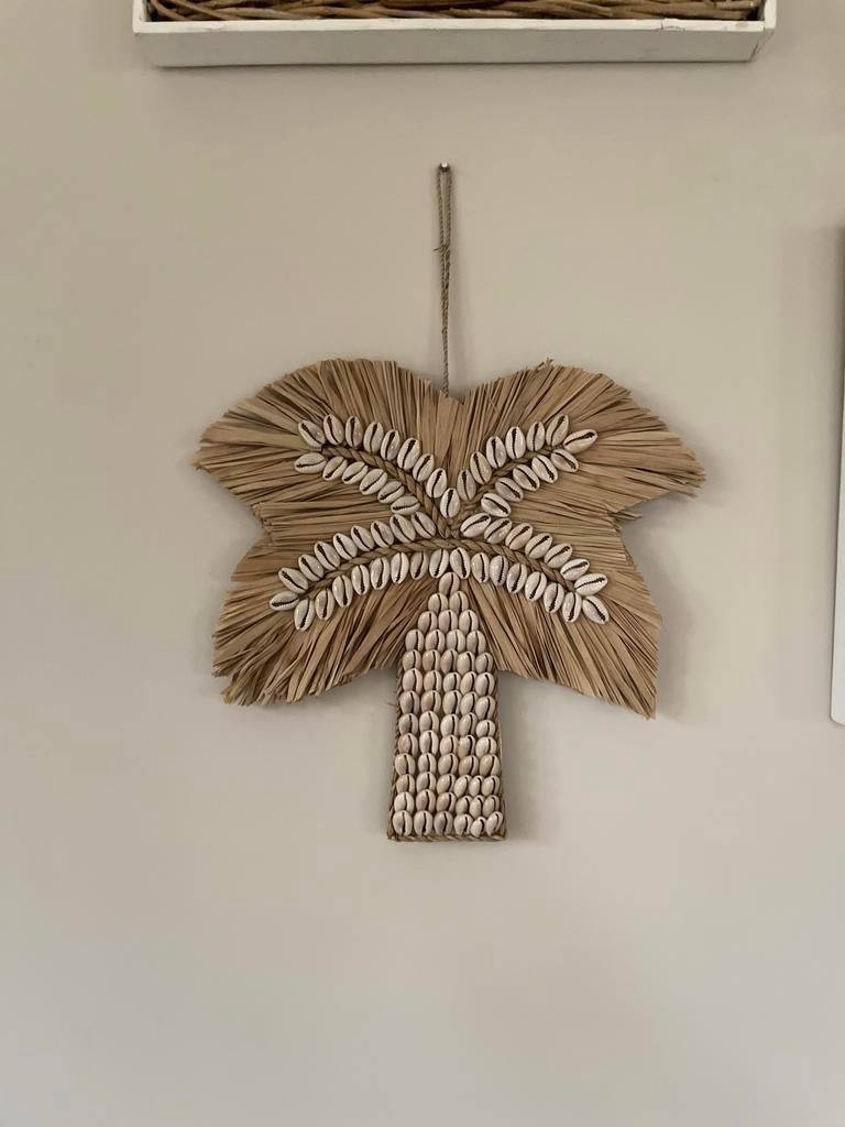 Nieuw schelpen raffia palmboom maat S, Huis en Inrichting, Woonaccessoires | Wanddecoraties, Ophalen of Verzenden, Nieuw