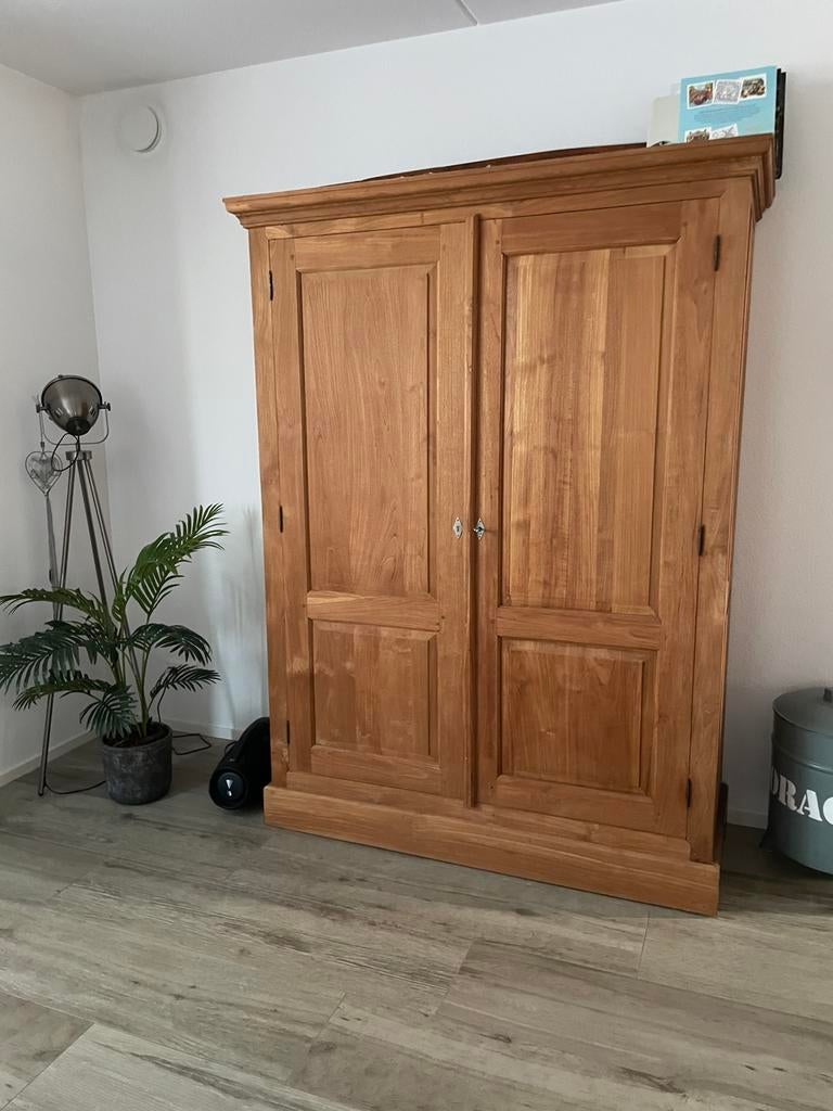 Massief teakhouten wandkast, Huis en Inrichting, Kasten | Wandmeubels, Ophalen, Gebruikt, 200 cm of meer, Minder dan 150 cm