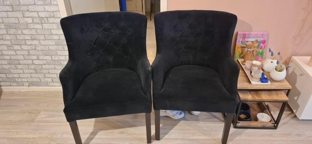 2x Zwarte fluwelen fauteuils, Huis en Inrichting, Fauteuils, Ophalen, Modern, Klassiek, Gebruikt, 75 tot 100 cm