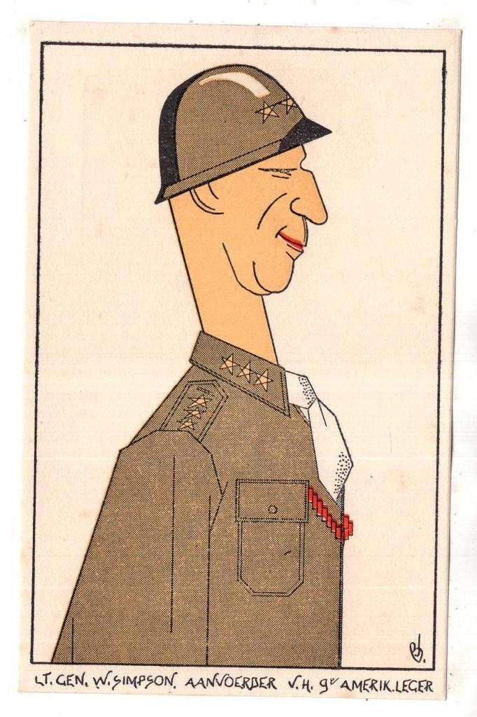 Generaal Simpson USA 2e Wereld Oorlog Cartoon, Verzenden, 1920 tot 1940, Gelopen, Sterren en Beroemdheden