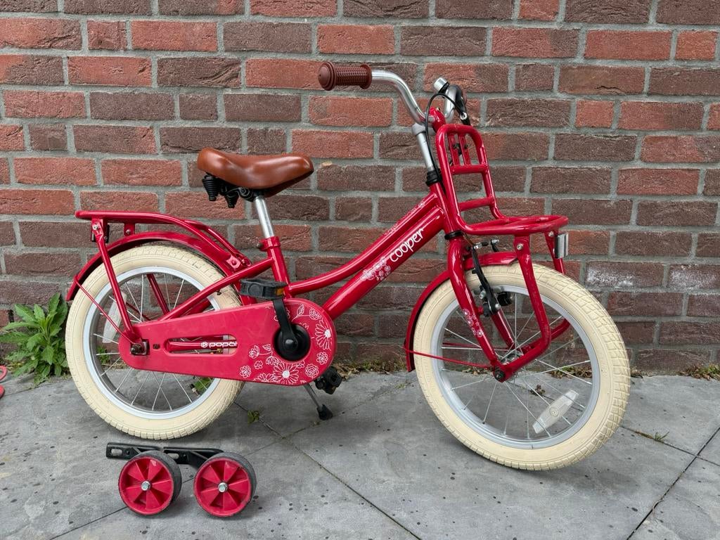 Rode Popal cooper 16 inch kinderfiets, Fietsen en Brommers, Fietsen | Kinderfietsjes, Ophalen, Zijwieltjes, Cooper Popal, 16 tot 20 inch