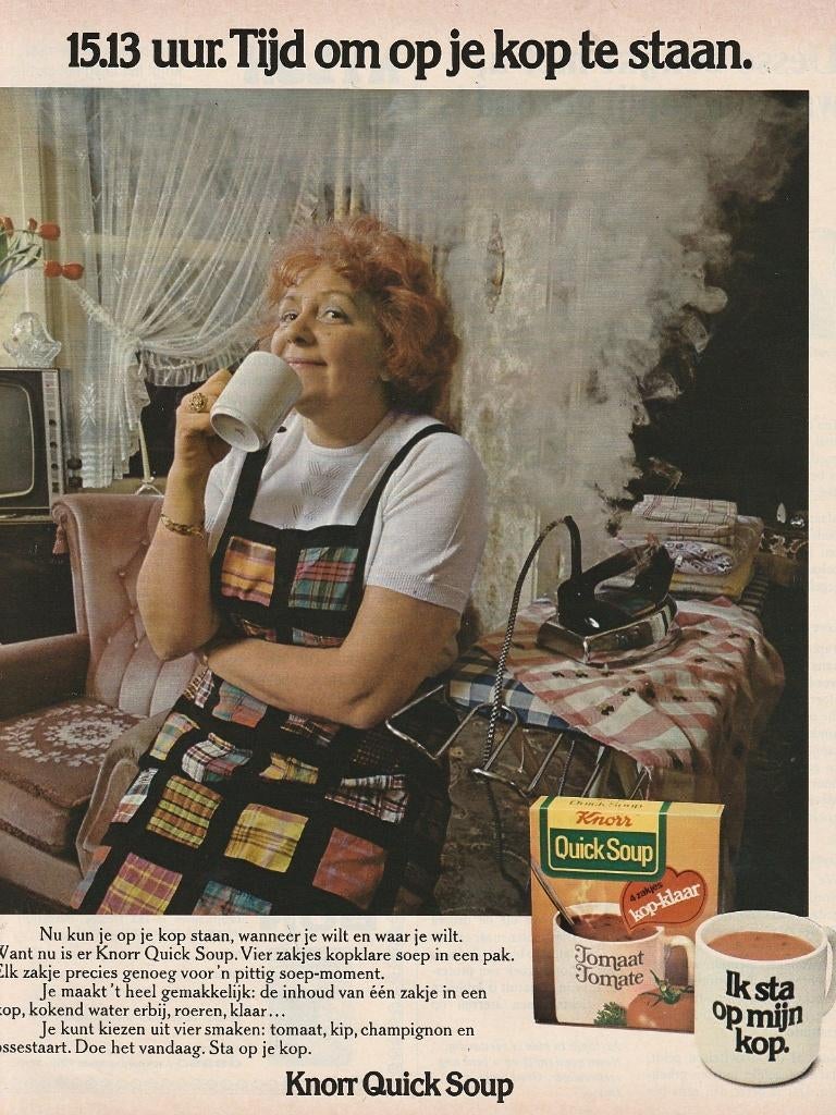 Retro reclame 1974 Knorr soep huisvouw na 't strijken, Verzamelen, Retro, Overige typen, Verzenden
