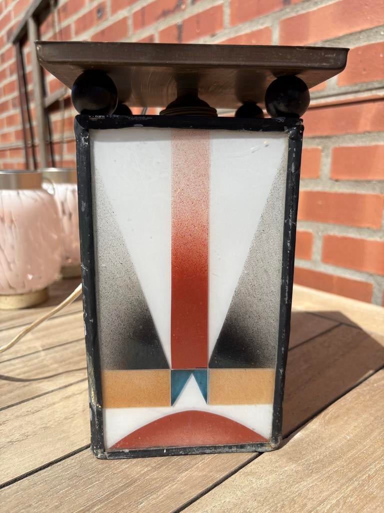 Amsterdamse school Hanglamp Frits Woltjes  art deco vintage, Ophalen, Gebruikt, Glas, Minder dan 50 cm