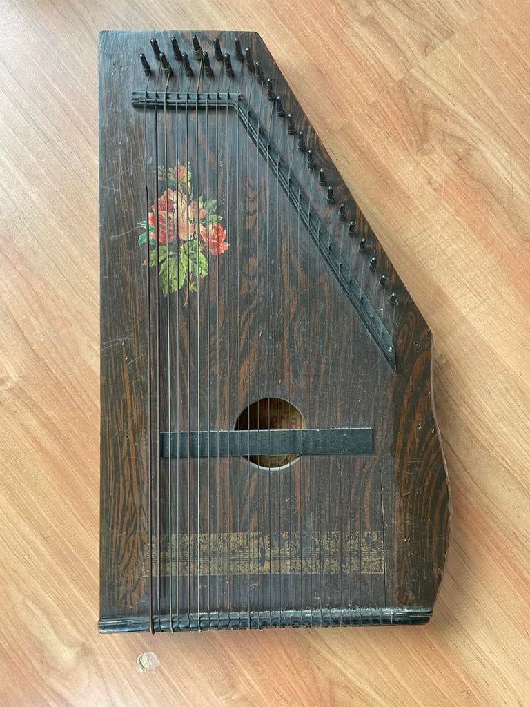 Vintage Citer/Schootharp met bloemmotief, Muziek en Instrumenten, Snaarinstrumenten | Overige, Ophalen of Verzenden, Gebruikt