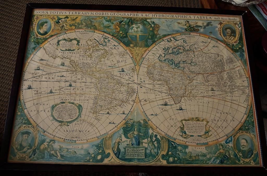 Vintage reproductie wereldkaart lijst Nova totius terrarum, Ophalen of Verzenden